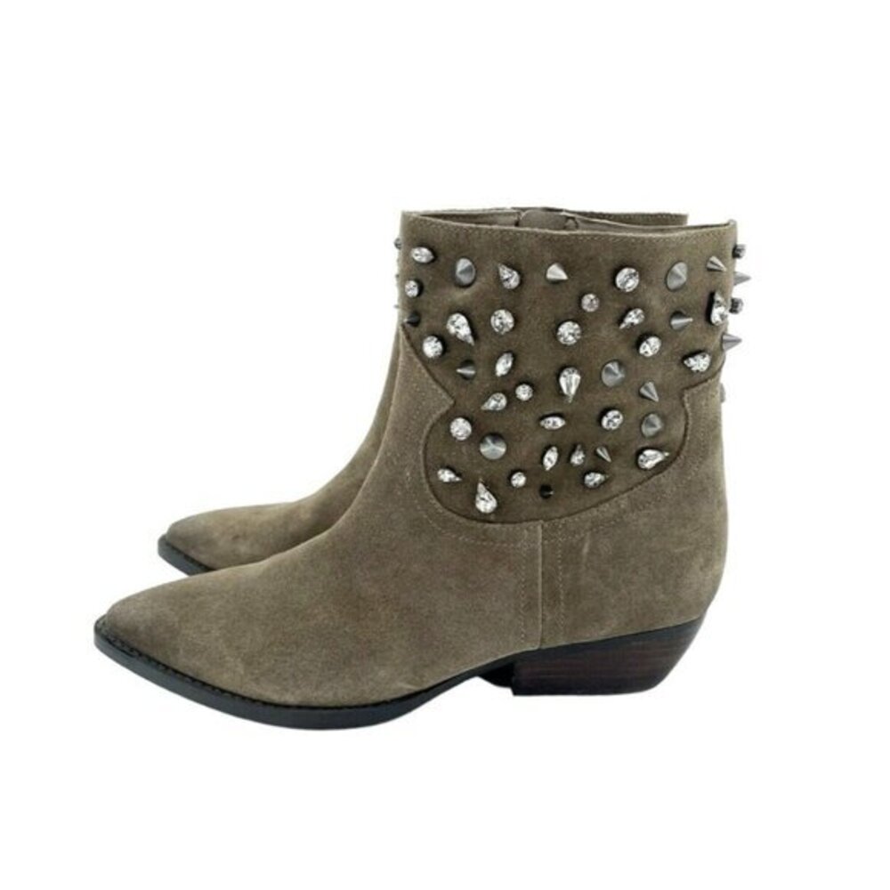 Sam Edelman Avril Bootie Dark Taupe Suede Leather Crystal Studded SZ 7 NEW - Picture 1 of 11